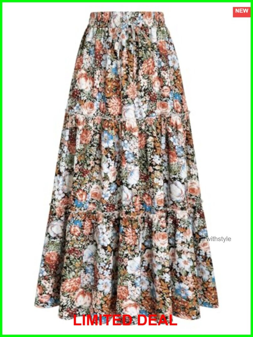 Women's High Waist Pleated Ruffle Maxi Skirt Flowy Boho Beach Skirt with Pockets